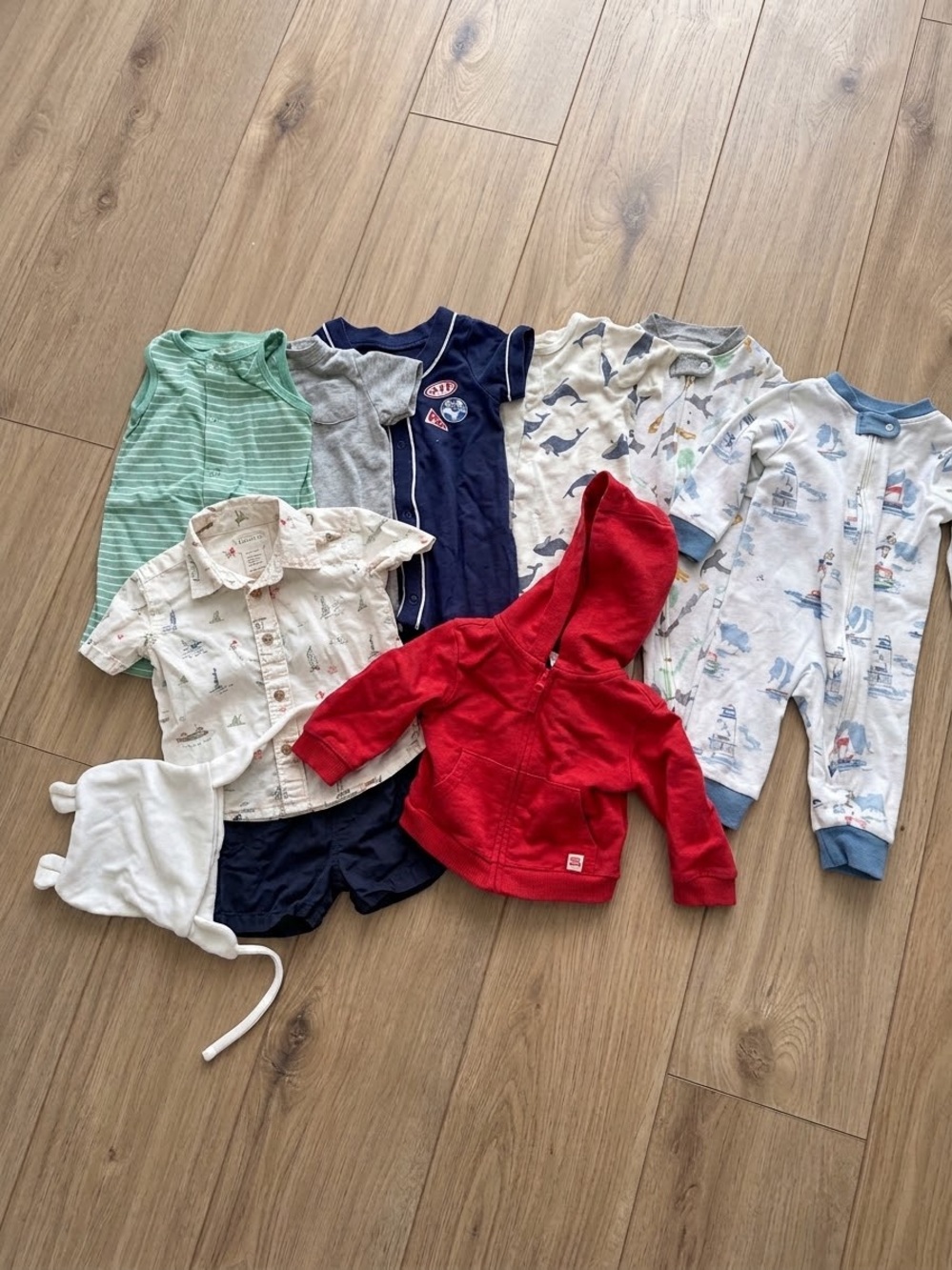 Baby Boy Clothes Lot 6-9M 10 Pc Burt’s Bees Little Planet Carter’s Hoodie Shorts
